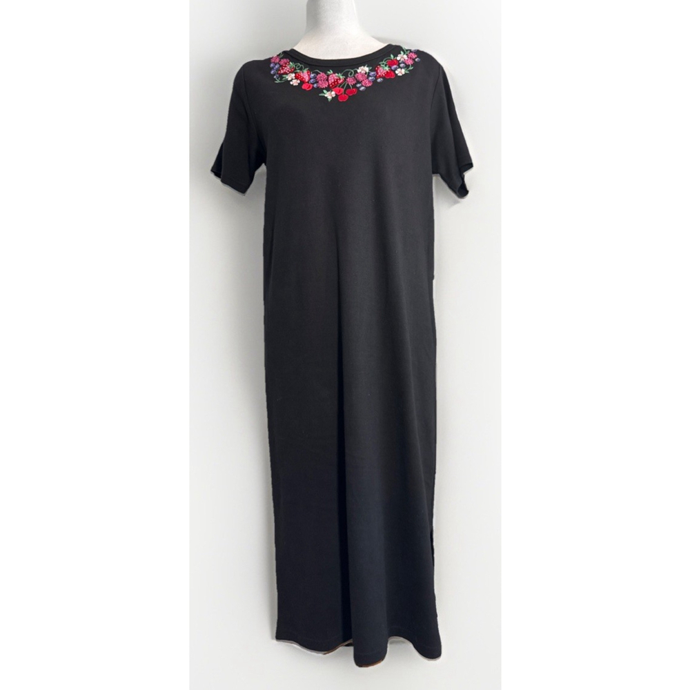 Bob Mackie Wearable Art Knit Dress Women's Black Fruit Embroidered Medium